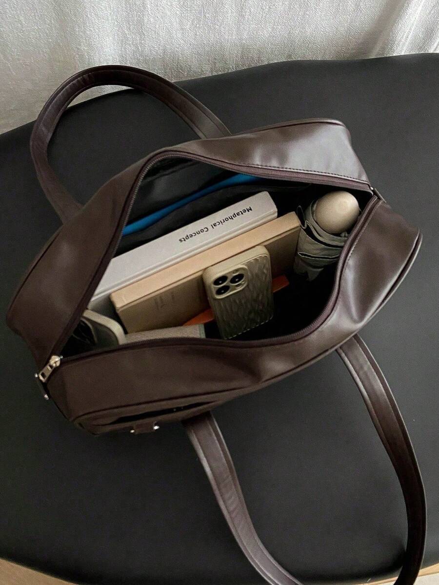 Minimalist Fashion OL Tote Bag, Women's PU Leather Handbag, Solid Color Large Capacity Shoulder Bag, Suitable For Work