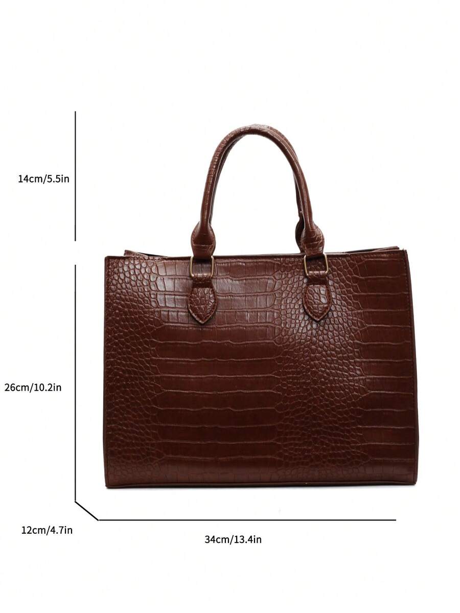 Fashion Crocodile Texture Large Capacity Zipper Handbag, Suitable For Daily, Business, Travel, Vacation, Outdoor, Home, Dorm, Gender & Student Shopping Bag