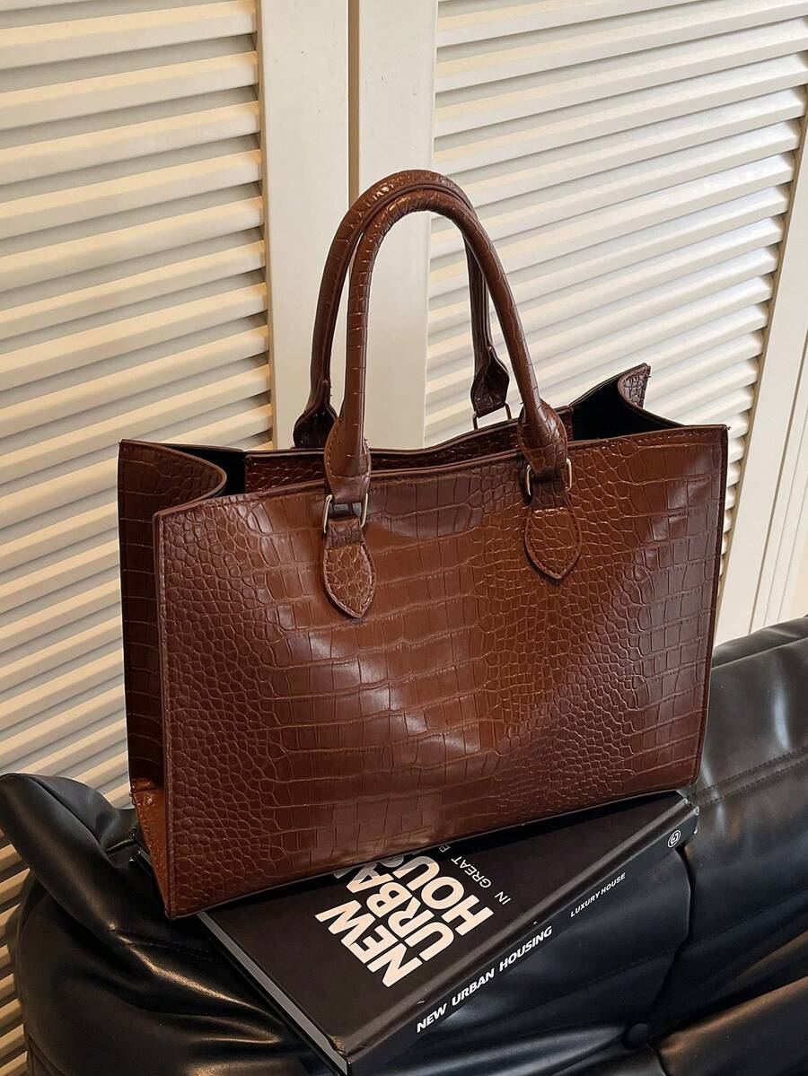 Fashion Crocodile Texture Large Capacity Zipper Handbag, Suitable For Daily, Business, Travel, Vacation, Outdoor, Home, Dorm, Gender & Student Shopping Bag