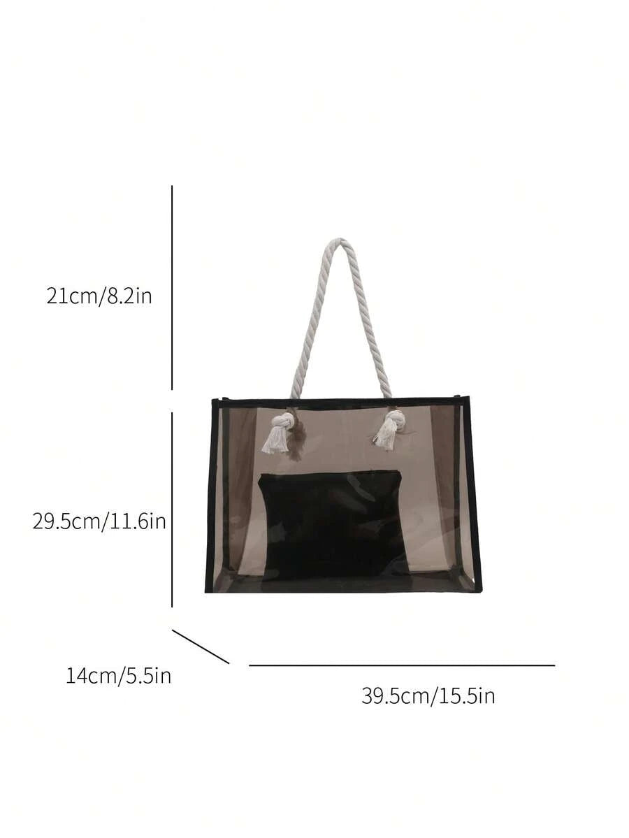 2pcs/Set Fashionable Color Block Transparent Beach Tote Bag For Women