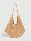 ROMWE Fairycore 1pc Tropical Shiny Hollow Out Knitted Tote Bag