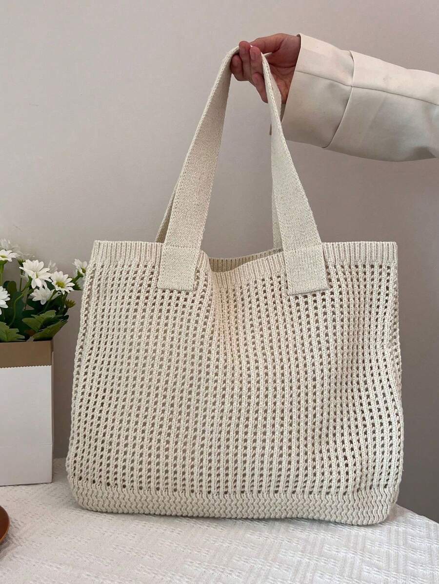 ENBEI Large Capacity Vintage Beach Bag, Bohemian Beach Bag, Holiday Essential, Women's Fashion Handmade Crochet Handbag. Suitable For College Students, Back To School And Mother's Day Gifts, Beach Bag