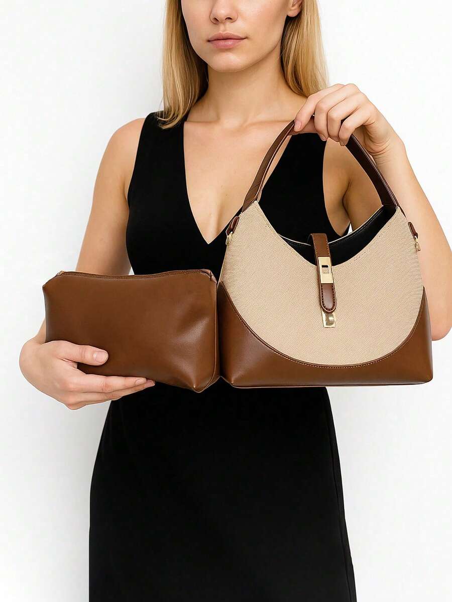 1pc Colorblock Dumpling Bag, Women's Handle Shoulder Crossbody Tote Bag, Fashion Commuter Bag, Suitable For Daily, Dating And Shopping