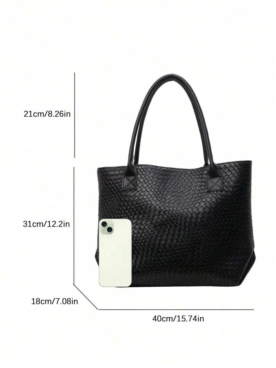 New Large Capacity Woven Pattern Handbag, Fashionable Shoulder Tote Bag, Unique Design, Solid Color Shoulder Bag, Suitable For Daily Outings, Shopping, Work And Commuting, Eye-Catching Ladies Work Bag