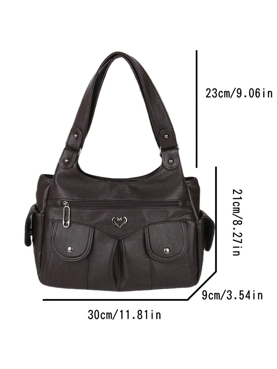 1pc Vintage Large Capacity Handbag, Vintage PU Crossbody Shoulder Bag, Women Casual Tote Bag & Wallet Set