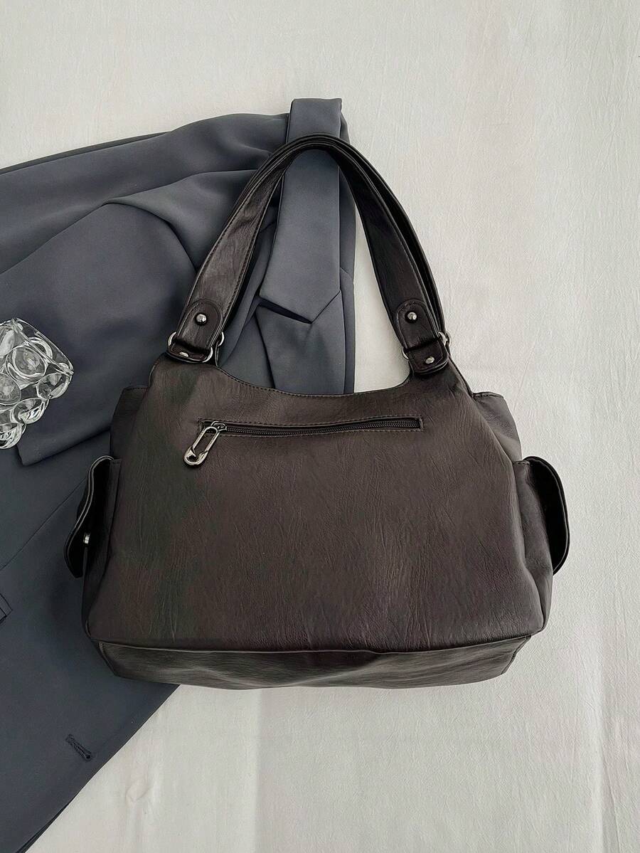 1pc Vintage Large Capacity Handbag, Vintage PU Crossbody Shoulder Bag, Women Casual Tote Bag & Wallet Set