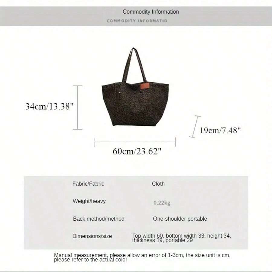Leopard Print Tote Bags For Women Large-Capacity Bag Single-Shoulder Sag For Women Large Leopard Print Bag