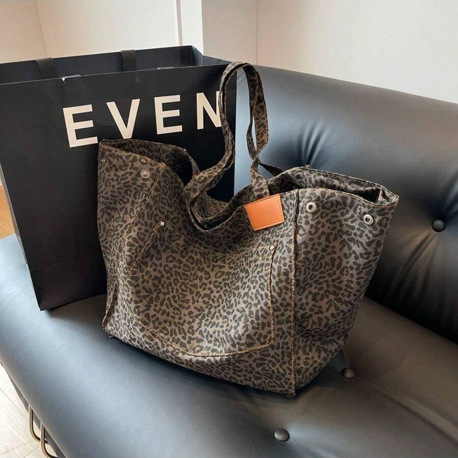 Leopard Print Tote Bags For Women Large-Capacity Bag Single-Shoulder Sag For Women Large Leopard Print Bag