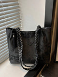 1pc Women's Fashion Commuter Large Capacity Printed Tote Bag, Suitable For Beach, Travel, Minimalist, Lightweight, Unique Woven Strap, Elegant Ribbon, Foldable