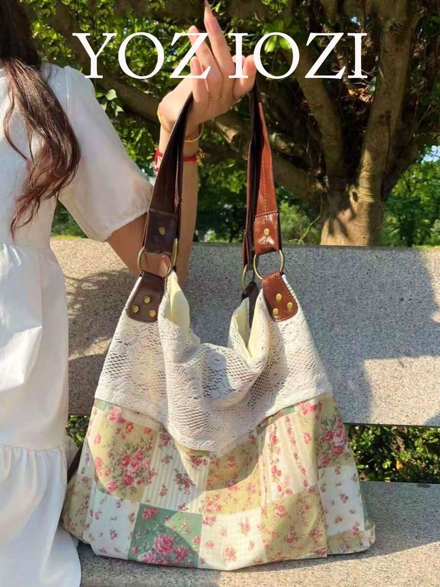 Korean Style Polka Dot Canvas Tote Bag, Large Capacity Foldable Commuter Shoulder Bag For University Students, Polka Dot, Beach