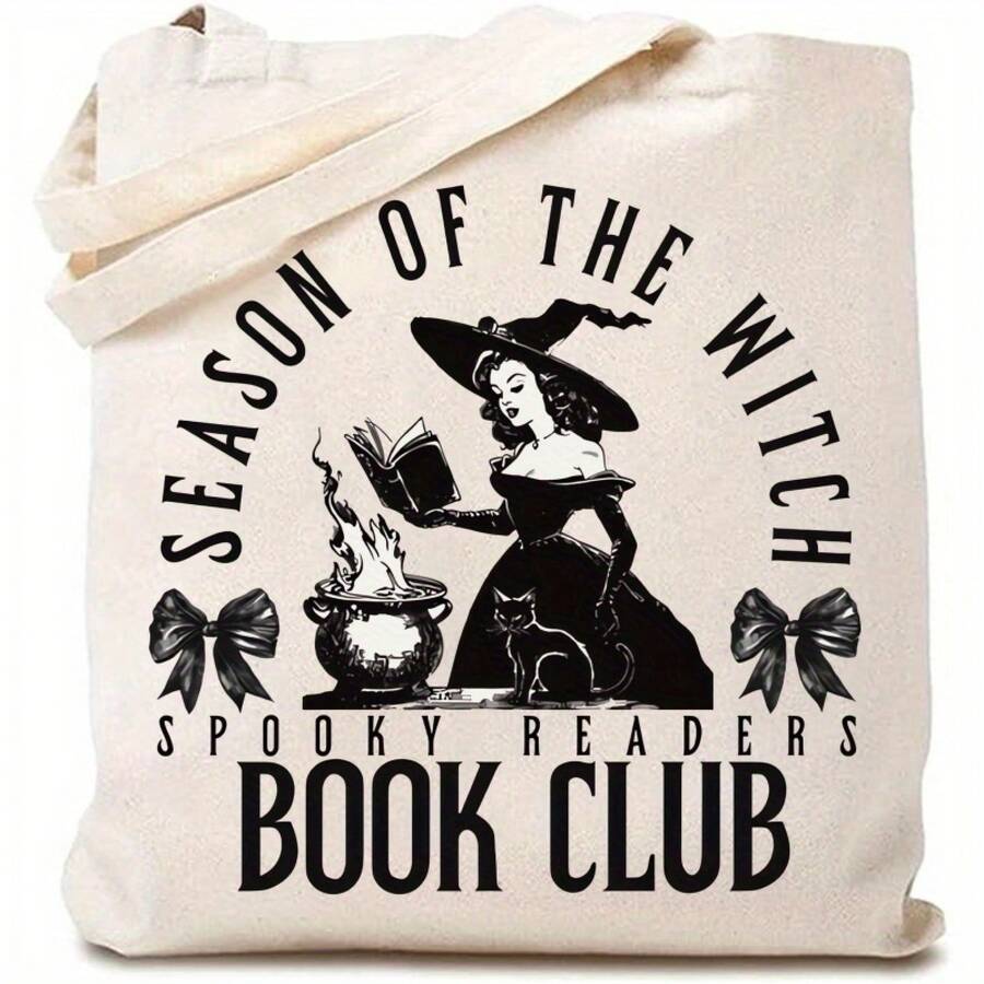Halloween Bag, Halloween, Spooky Readers Book Club Print Tote Bag Handbag, Large Capacity Simple Style Durable Canvas Bags Outdoor Picnic, Party, Traveling, Shopping