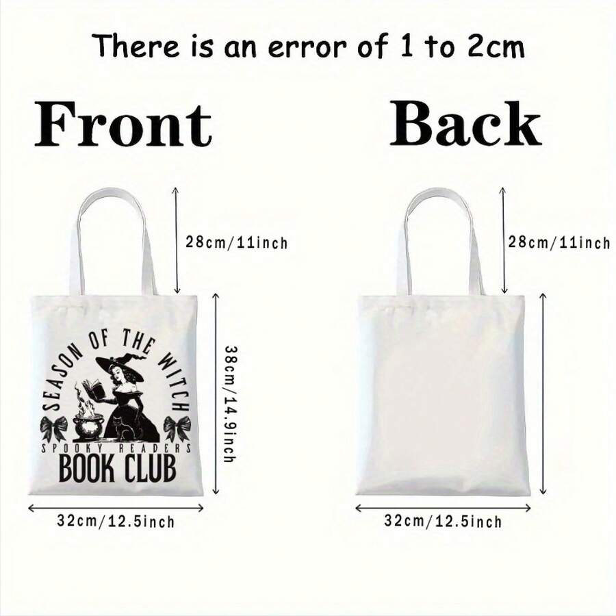 Halloween Bag, Halloween, Spooky Readers Book Club Print Tote Bag Handbag, Large Capacity Simple Style Durable Canvas Bags Outdoor Picnic, Party, Traveling, Shopping