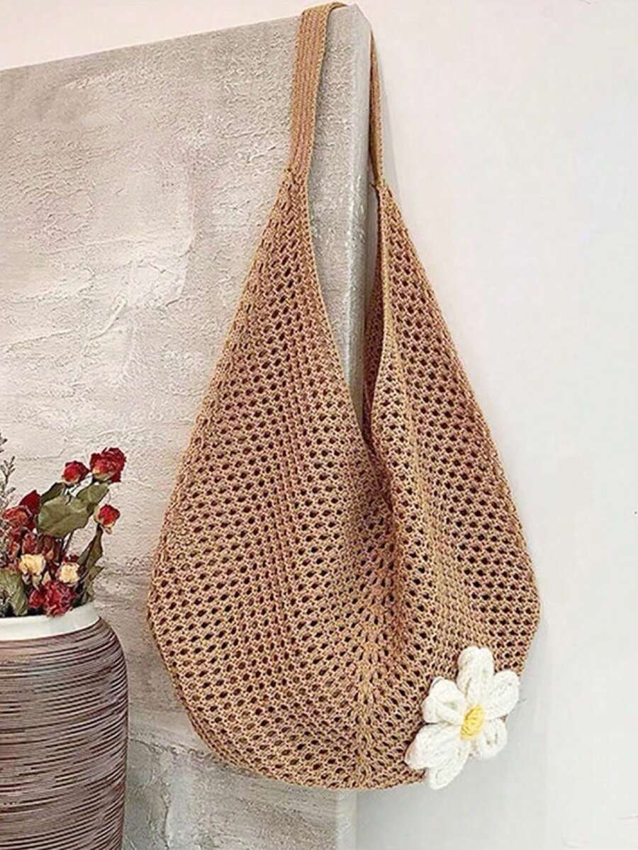 Hollow Woven Straw Bag, Bohemian Style Beach Tote Bag, Hollow Tote Bag, Large Capacity Shopping Beach Bag, Fashion Hollow Woven Straw Bag