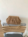 Women's Summer Straw Crossbody Bag, Chain Woven Beach Tote Bag, Handmade Wallet