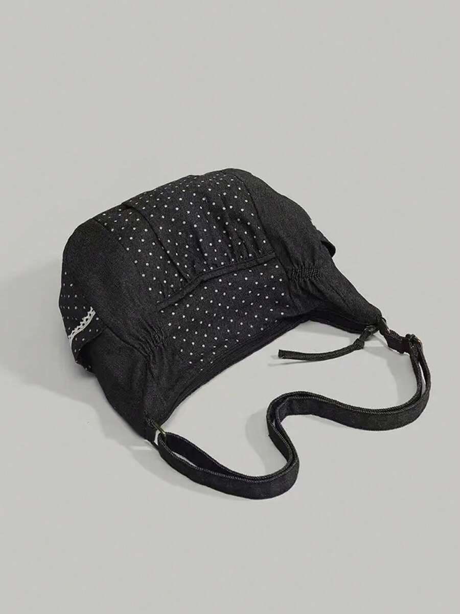 Lace Floral Polka Dot Sweet Campus Shoulder Bag For Girls, Suitable For University Students, Versatile Canvas Tote Bag, Polka Dot