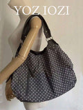 Korean Style Polka Dot Canvas Tote Bag, Large Capacity Foldable Commuter Shoulder Bag For University Students, Polka Dot, Beach