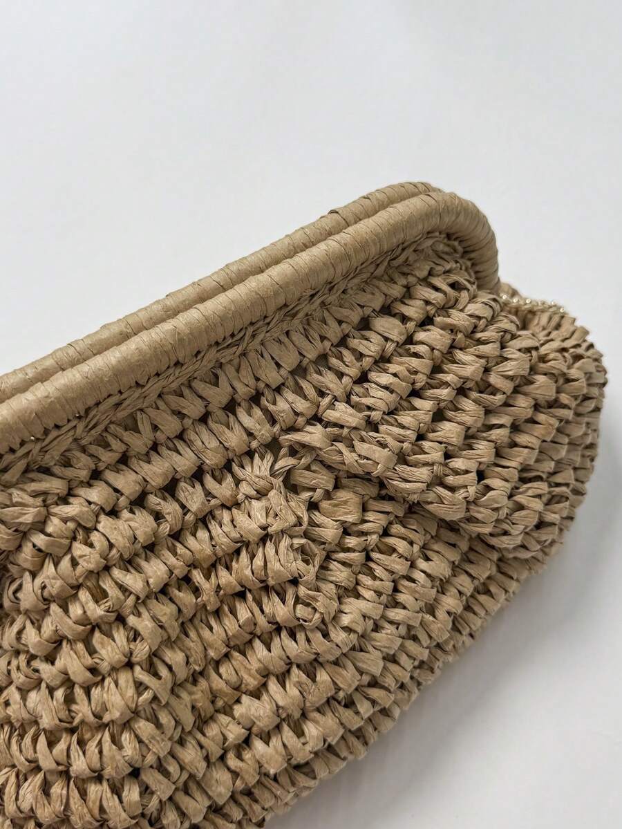 Women's Summer Straw Crossbody Bag, Chain Woven Beach Tote Bag, Handmade Wallet, 1pc Straw Tote Bag, Beach Vacation Bag