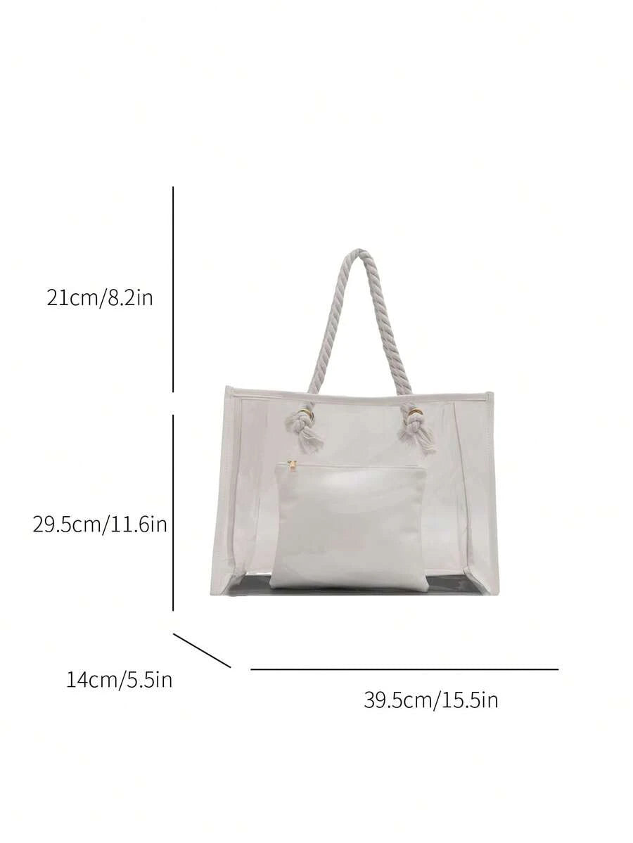 2pcs/Set Fashionable Color Block Transparent Beach Tote Bag For Women