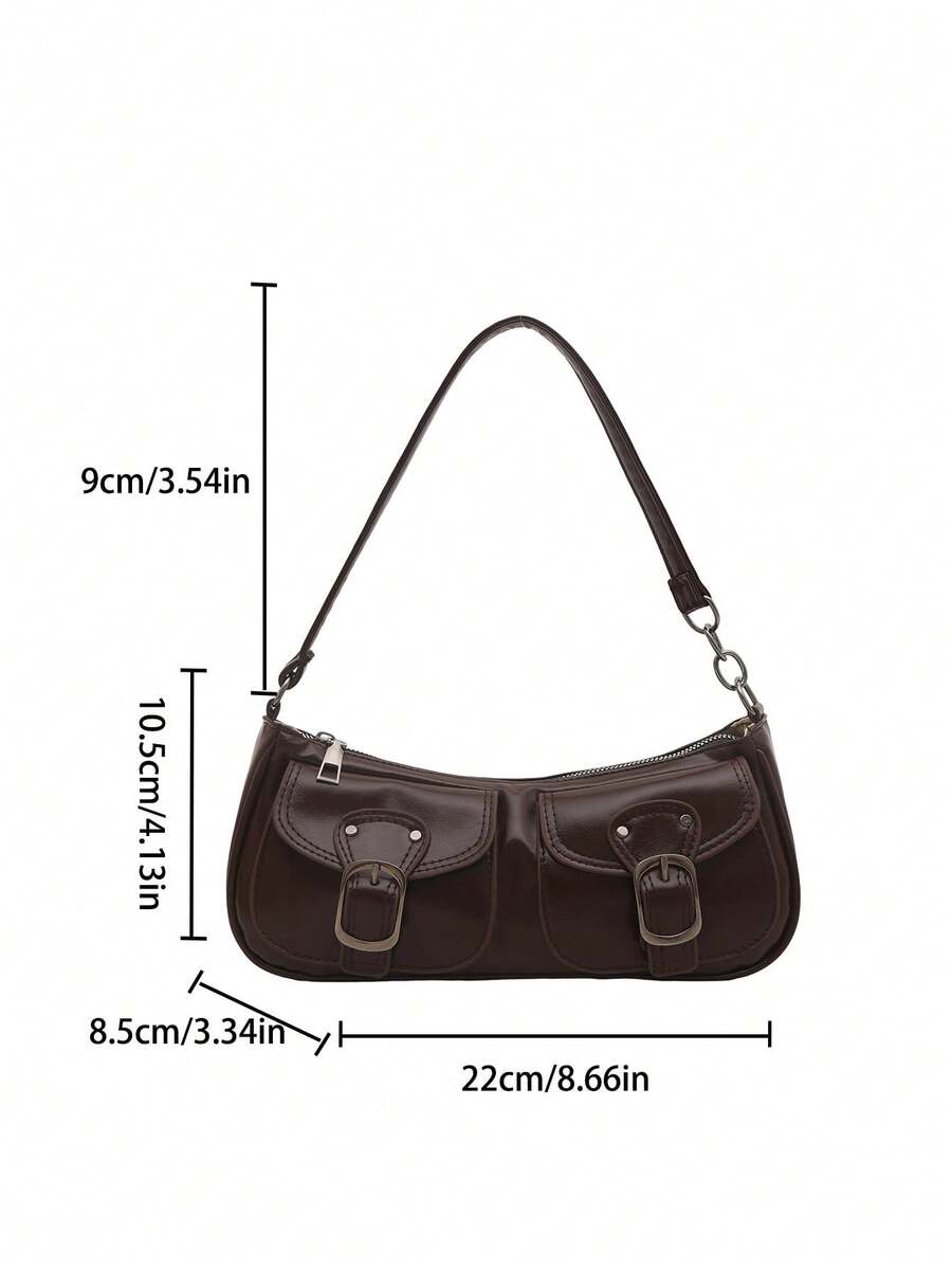 New Fashion Double Pocket Decor Handbag Tote Shoulder Bag, Suitable For Parties, Outings, Vacations, Shopping And Daily Use, Can Store Coins, Phones, Also Suitable As A Work Bag For White-Collar, Coll