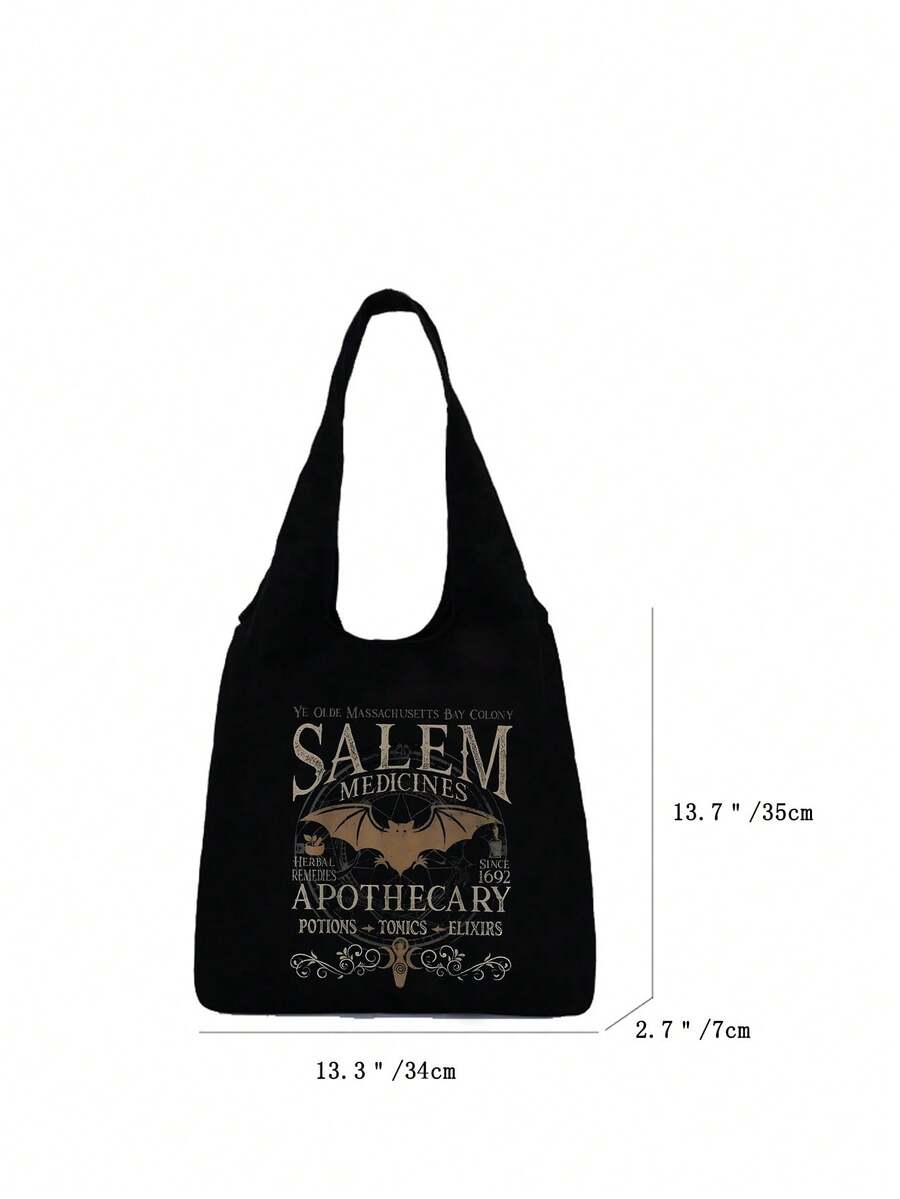 2026 Fashion Women's Handbag With Letter, Book, Cat And Pumpkin Pattern, Y2K Style Shoulder Bag, Portable Shopping Tote, Halloween Gift, Reading Week Gift, Minimalist Travel Organizer, Multifunctional