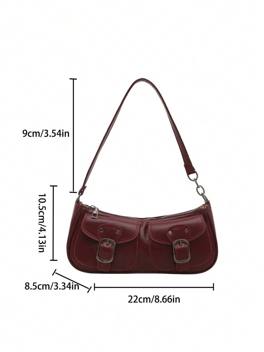 New Fashion Double Pocket Decor Handbag Tote Shoulder Bag, Suitable For Parties, Outings, Vacations, Shopping And Daily Use, Can Store Coins, Phones, Also Suitable As A Work Bag For White-Collar, Coll