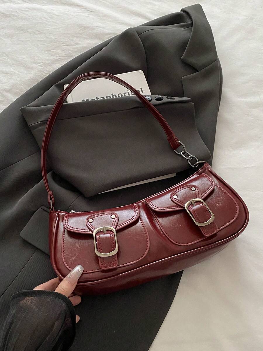 New Fashion Double Pocket Decor Handbag Tote Shoulder Bag, Suitable For Parties, Outings, Vacations, Shopping And Daily Use, Can Store Coins, Phones, Also Suitable As A Work Bag For White-Collar, Coll