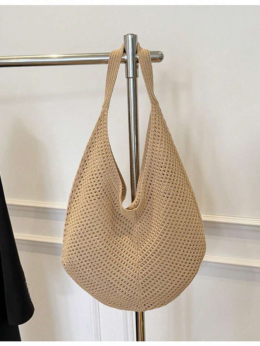 Women's Spring Beach Bag, Crochet Bag, Large Capacity Fashion Tote Bag, Shoulder Bag, Travel Essential, Suitable For Students And Business Women