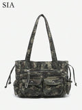 1pc Women's Vintage Y2K Motorcycle Western Hippie Style Camouflage Multi-Pocket