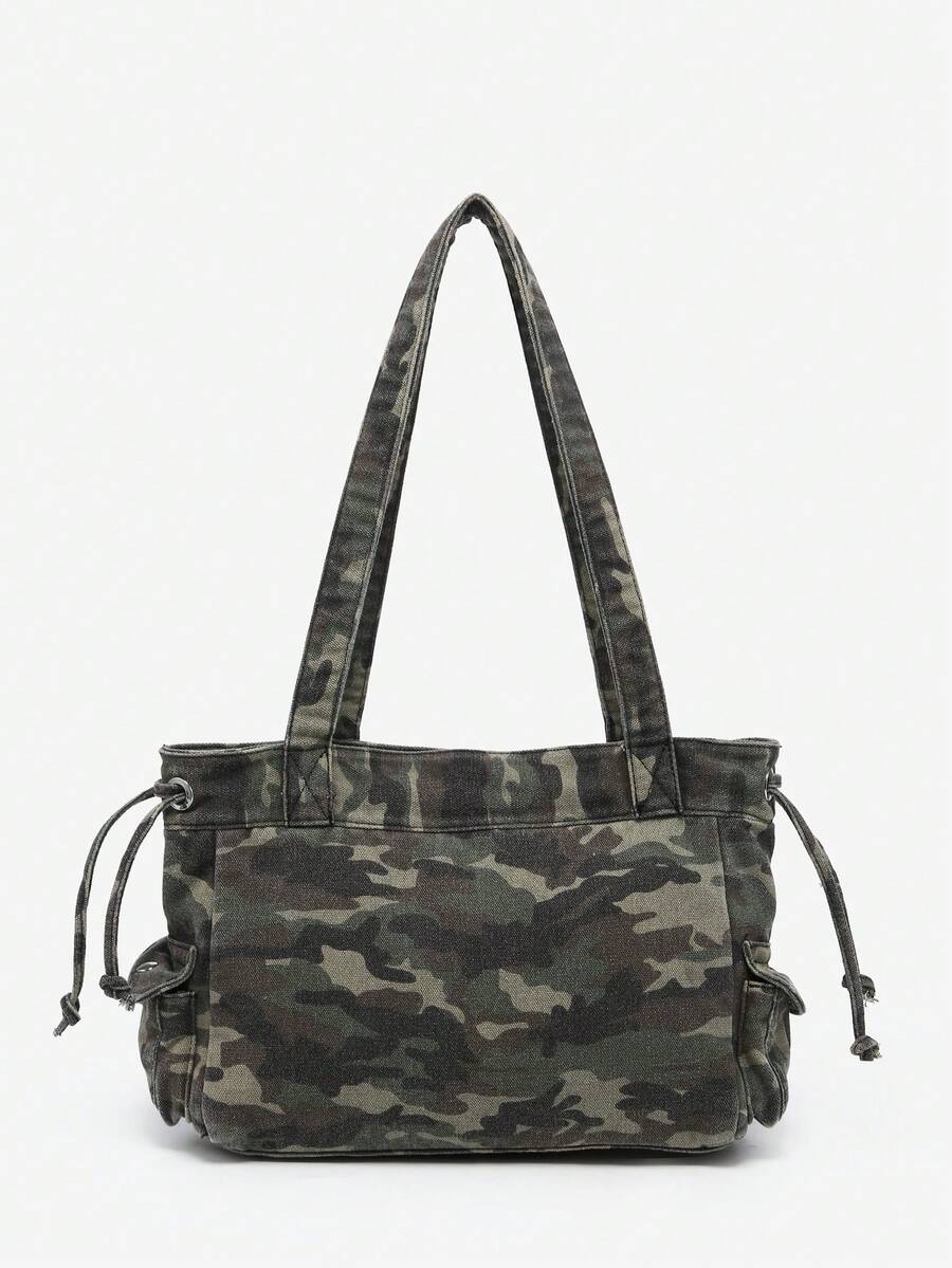 1pc Women's Vintage Y2K Motorcycle Western Hippie Style Camouflage Multi-Pocket Decor Soft Distressed Washed Leather Large Capacity Handbag Crossbody Bag Suitable For Outing Dating Party