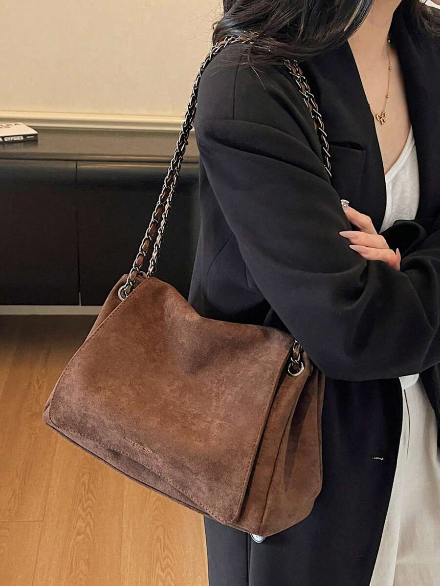Women's Tote Bag, Suede Soft Shoulder Bag With Chain, Crossbody Handbag, Large Capacity Underarm Bag, Daily Commute Purse