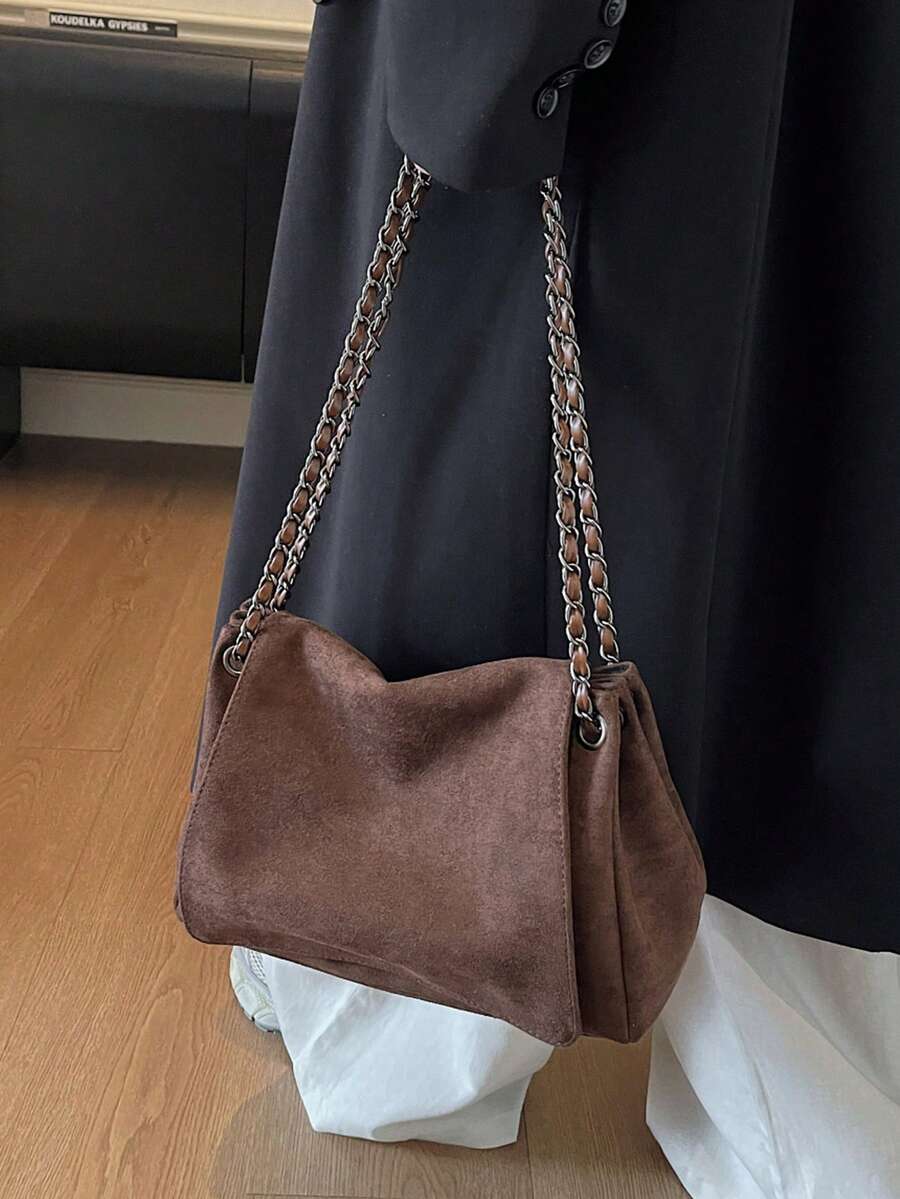 Women's Tote Bag, Suede Soft Shoulder Bag With Chain, Crossbody Handbag, Large Capacity Underarm Bag, Daily Commute Purse