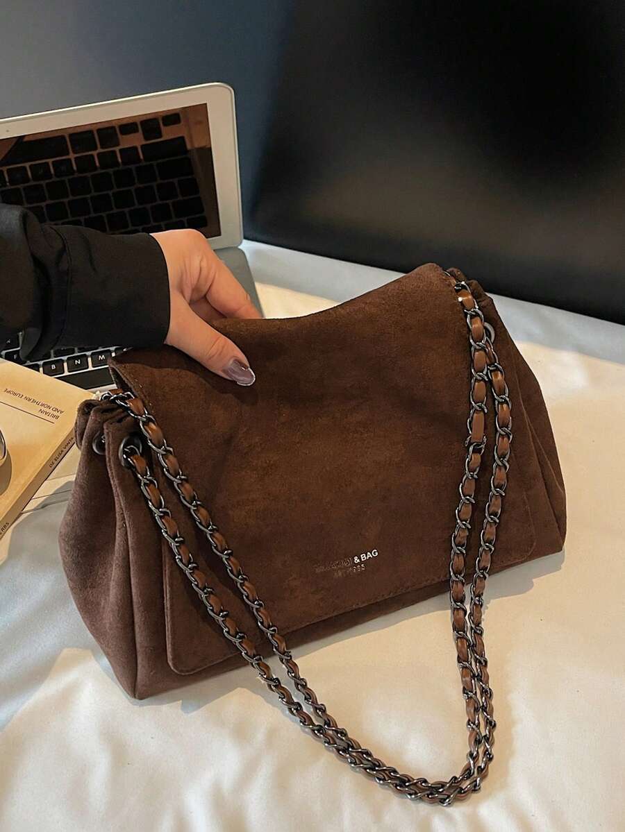 Women's Tote Bag, Suede Soft Shoulder Bag With Chain, Crossbody Handbag, Large Capacity Underarm Bag, Daily Commute Purse