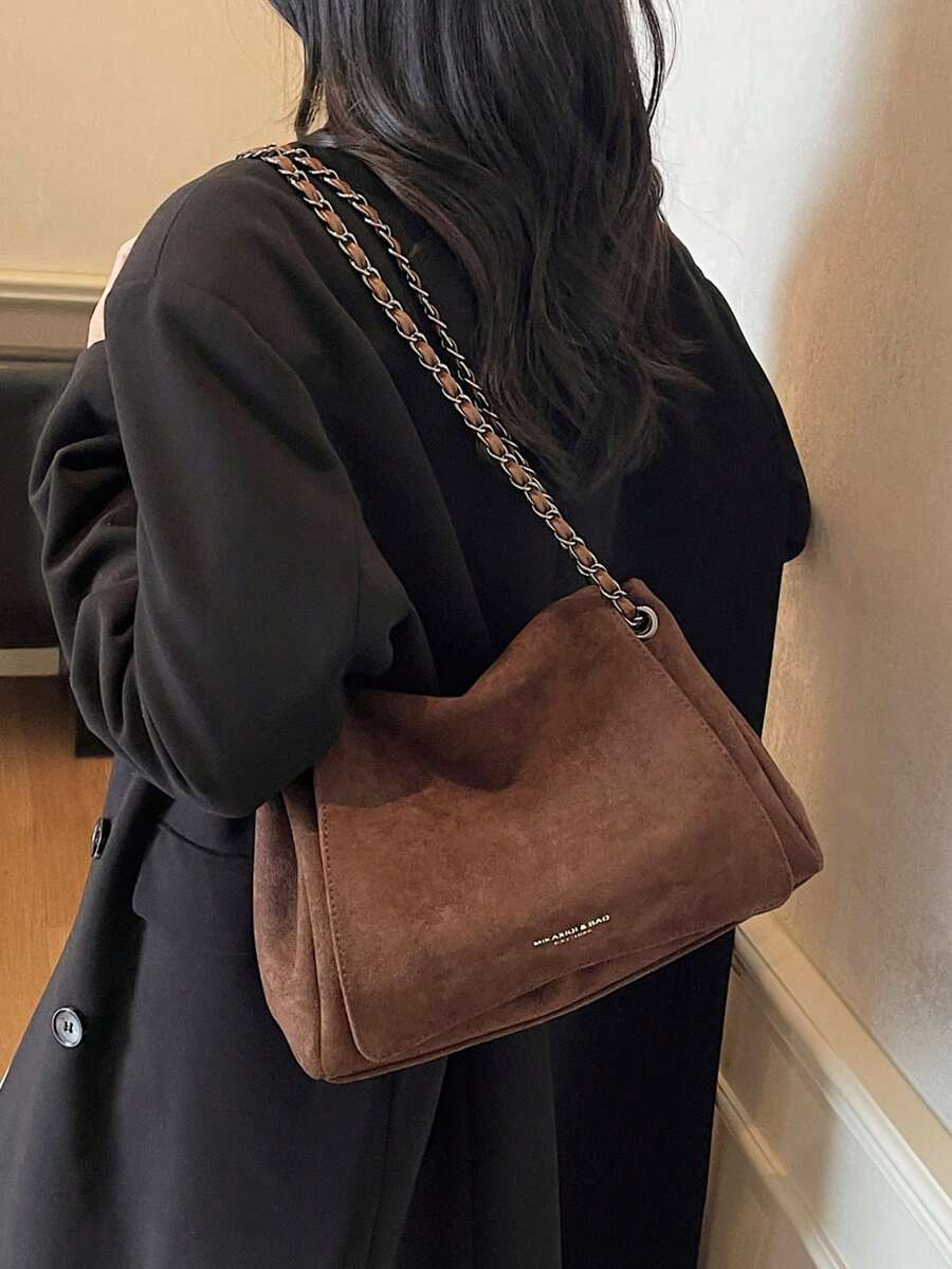 Women's Tote Bag, Suede Soft Shoulder Bag With Chain, Crossbody Handbag, Large Capacity Underarm Bag, Daily Commute Purse