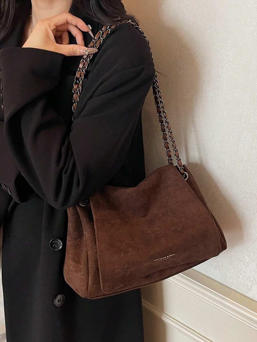 Women's Tote Bag, Suede Soft Shoulder Bag With Chain, Crossbody Handbag, Large Capacity Underarm Bag, Daily Commute Purse