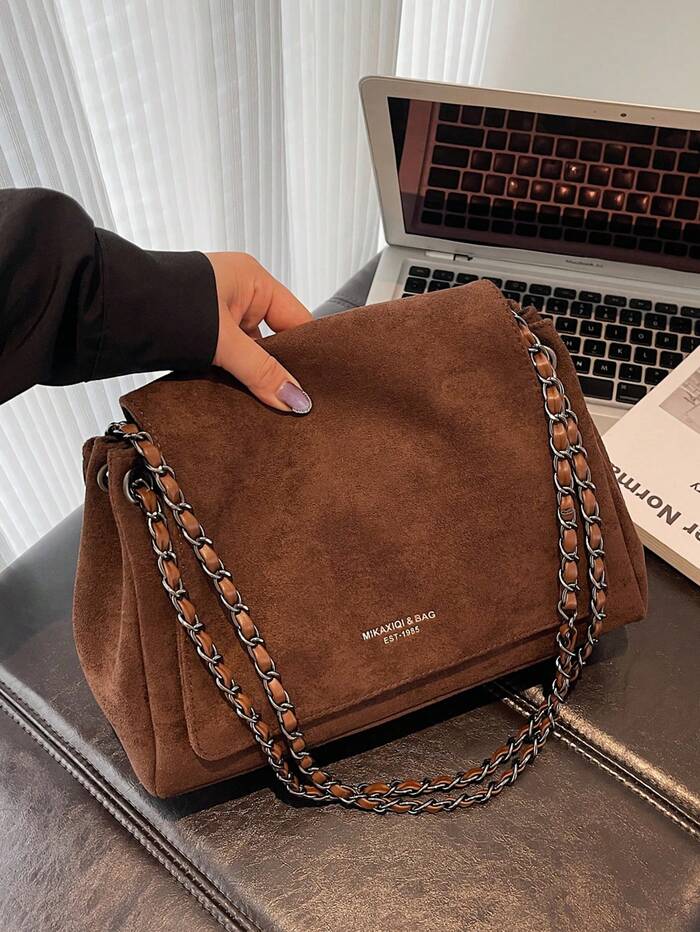 Women's Tote Bag, Suede Soft Shoulder Bag With Chain, Crossbody Handbag