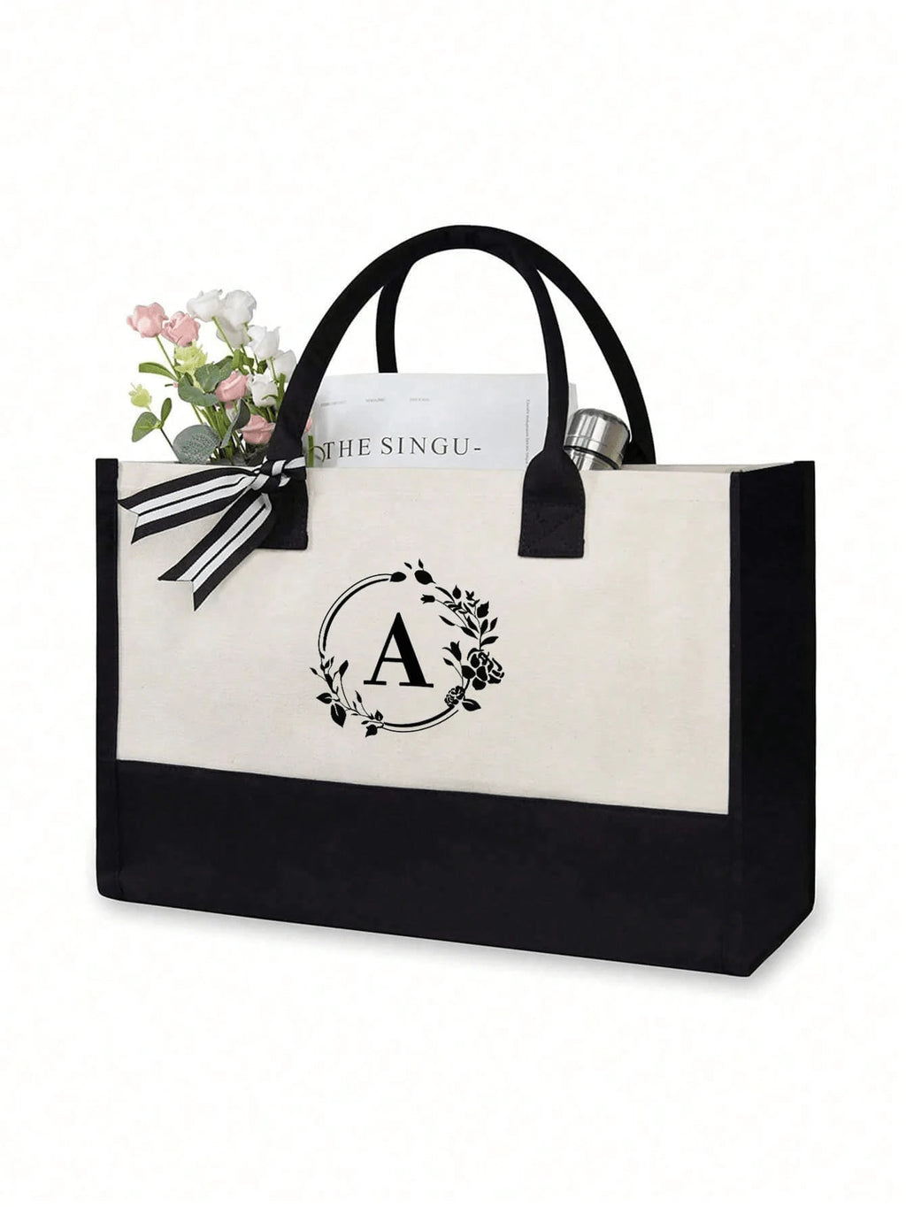 2pcs/Set Personalized Letter Canvas Tote Bags, Ideal Gifts For Weddings, Birthdays, Beaches, Holidays, Backpacks- Great For Women, Moms, Teachers, Friends, Bridesmaids, Students. Large Capacity Handb