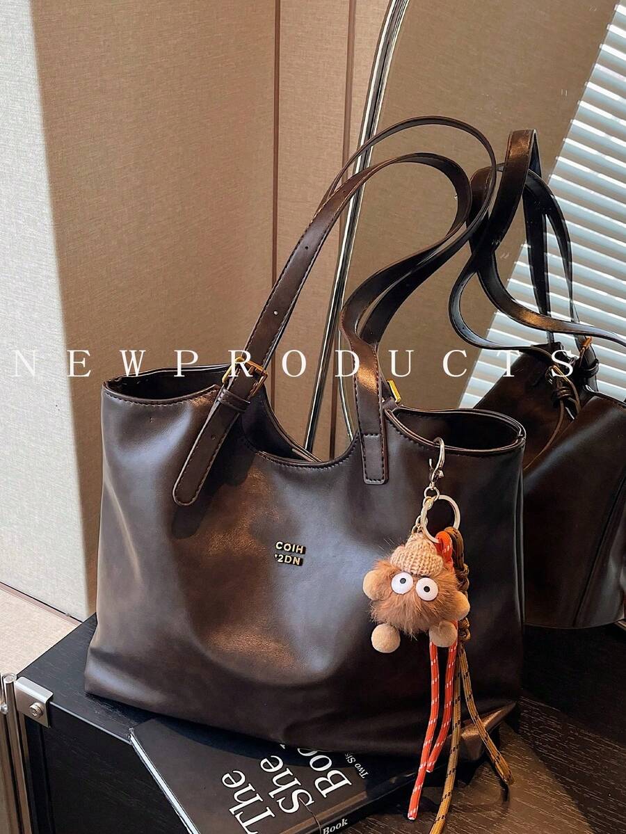 Large Capacity Daily Commute Shoulder Bag, Fashion Tote Bag, Magnetic Closure, Sold With Pendant, Suitable For Daily Outings, Dating, Commuting