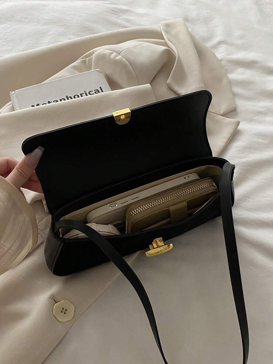 New Fashion Metal Decor Faux Suede Tote Shoulder Bag, Suitable For Parties, Outings, Vacations, Shopping And Daily Use, Can Store Coins, Phones, Also Suitable As A Work Bag For White-Collar, College S