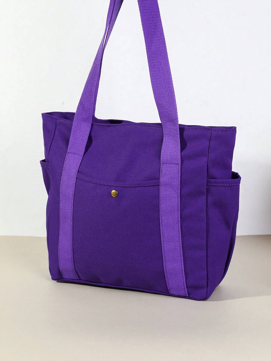 Large Capacity Handbag, College Style Commuter Shoulder Bag, Zipper Closure, Spacious Work Bag, Suitable For Students And Professionals, Travel Bag, Purple, Canvas Bag