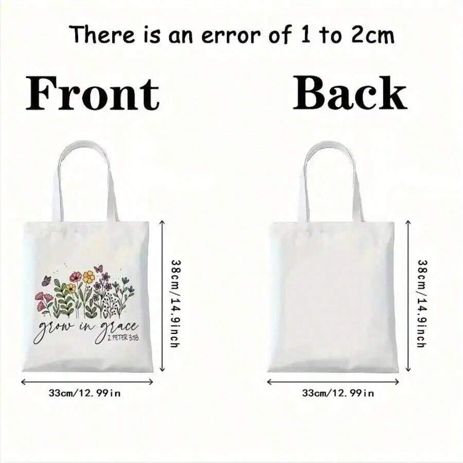 Sturdy Christian Women's Handbag With Inspirational Bible Verse Print, Rectangular Design, Large Capacity Reusable Shopping Bag With Stable Handle, Suitable For Shopping, Outdoor Activities, Church Ga