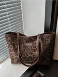 New Women's Vintage Fashion Leopard Print Large Capacity Tote Bag, Zipper Closure, Lightweight Minimalist Shoulder Bag, Suitable For Daily Use