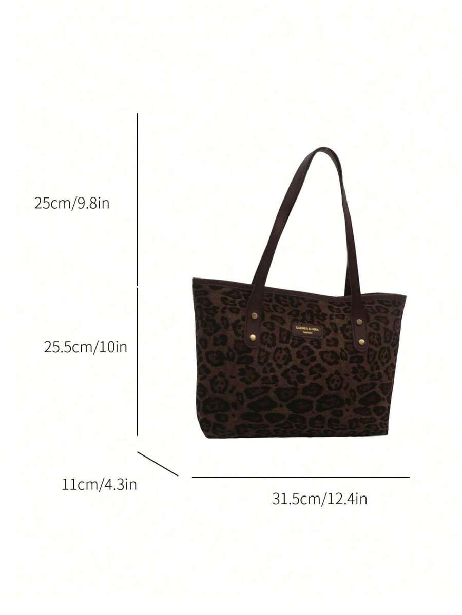 New Women's Vintage Fashion Leopard Print Large Capacity Tote Bag, Zipper Closure, Lightweight Minimalist Shoulder Bag, Suitable For Daily Use