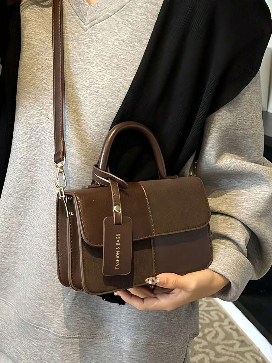 Simple Brown Plaid Handbag Tote Shoulder Crossbody Bag For Women Small Vintage Purse Top Handle Bag Travel Essentials School Supplies Valentine's Day