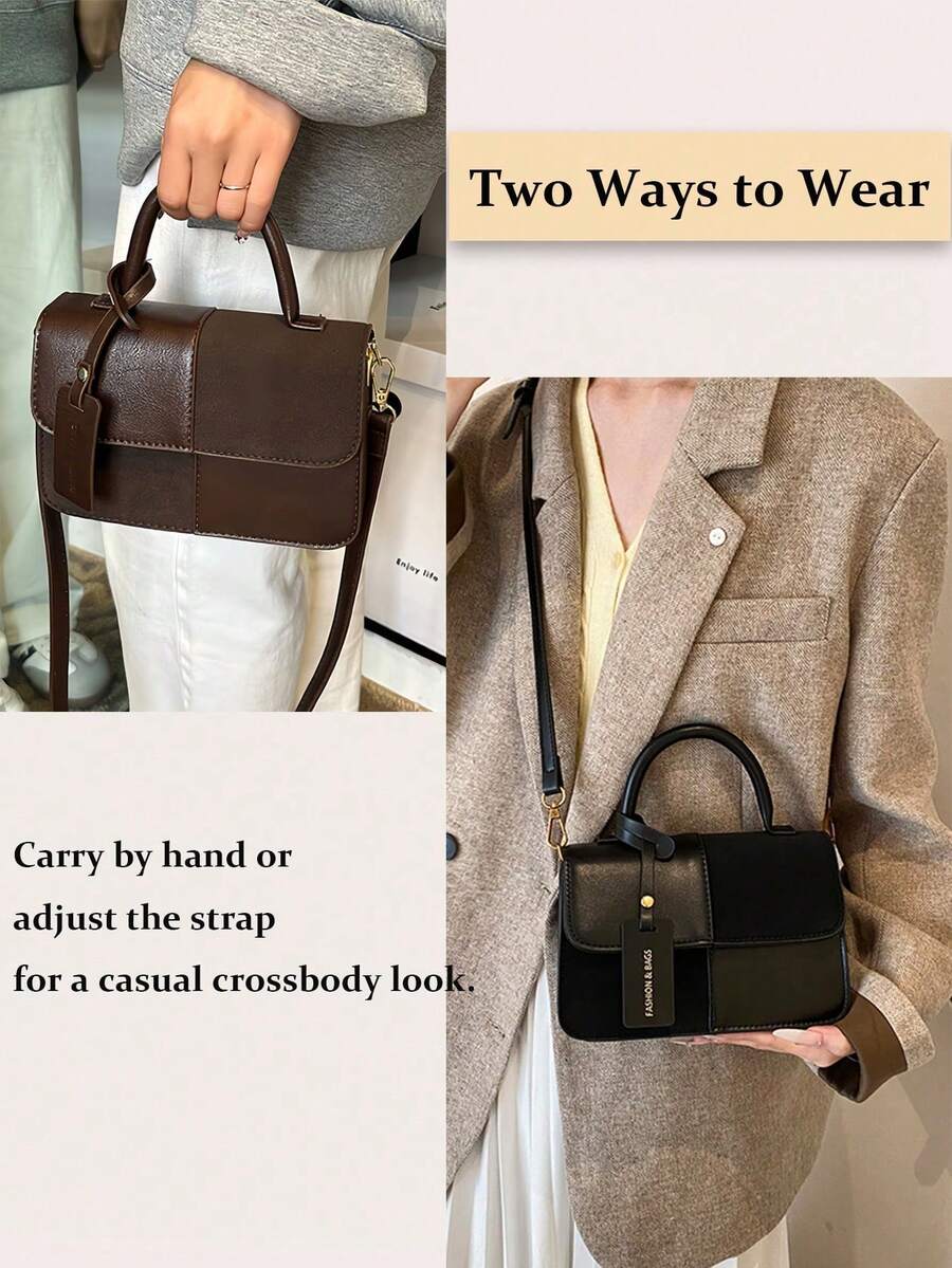 Simple Brown Plaid Handbag Tote Shoulder Crossbody Bag For Women Small Vintage Purse Top Handle Bag Travel Essentials School Supplies Valentine's Day