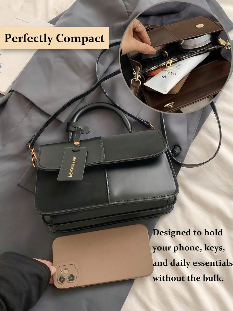 Simple Brown Plaid Handbag Tote Shoulder Crossbody Bag For Women Small Vintage Purse Top Handle Bag Travel Essentials School Supplies Valentine's Day