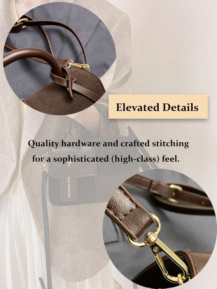 Simple Brown Plaid Handbag Tote Shoulder Crossbody Bag For Women Small Vintage Purse Top Handle Bag Travel Essentials School Supplies Valentine's Day