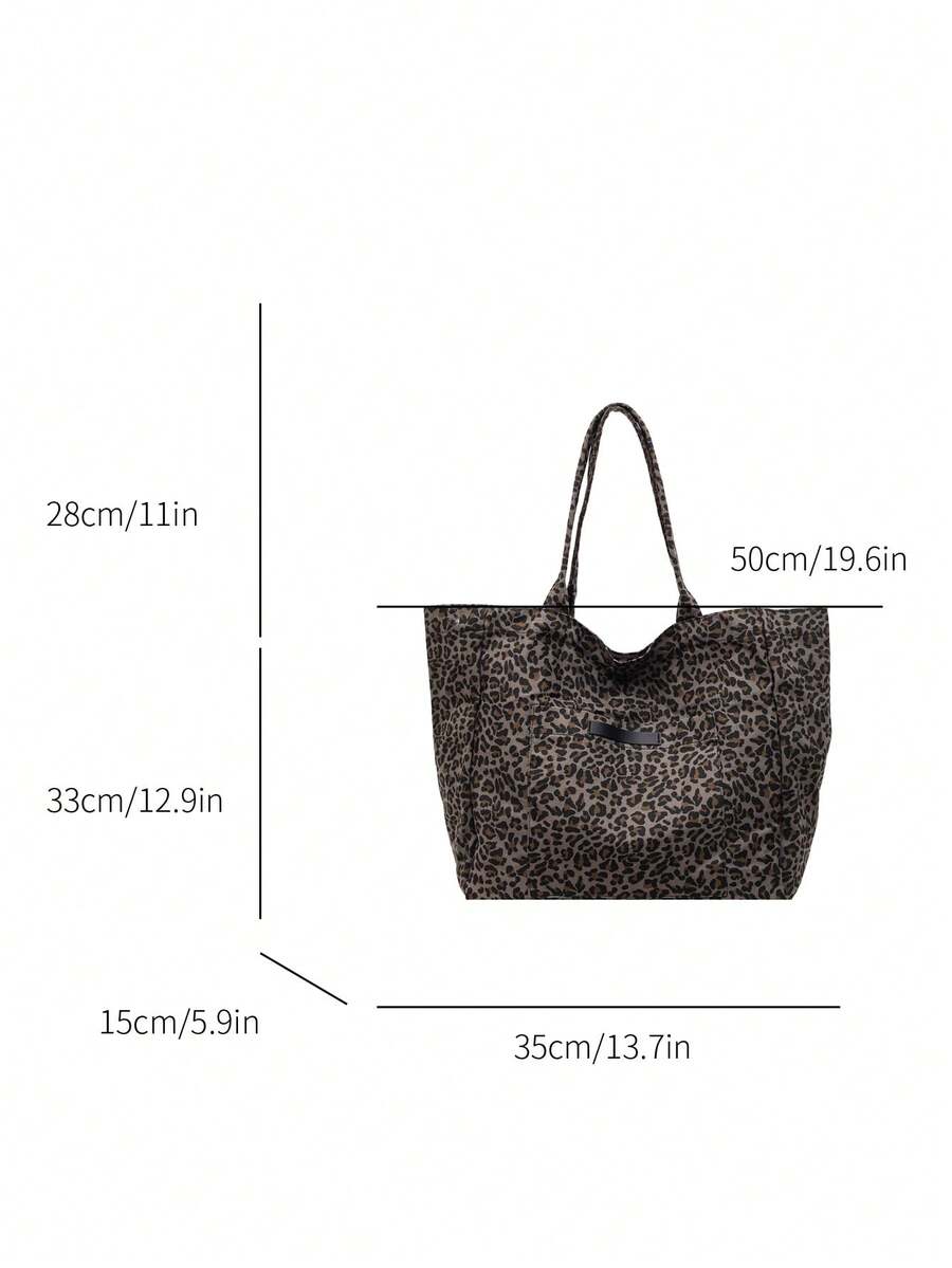 Fashionable Large-Capacity Leopard Print Canvas Tote Bag For Women, Suitable For School, Shopping, Travel, Outdoor Activities,Business Professional Women