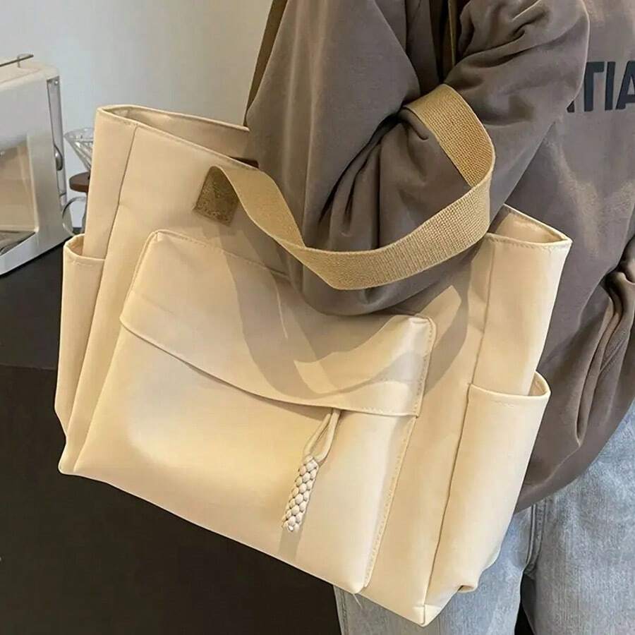 Women's Fashion Solid Color Versatile Tote Bag Large Capacity Minimalist Quilted Shoulder Bag Lightweight Handbag With Zipper Closure Perfect For Work, Travel, School, Or Vacation Handbag Gift Bag