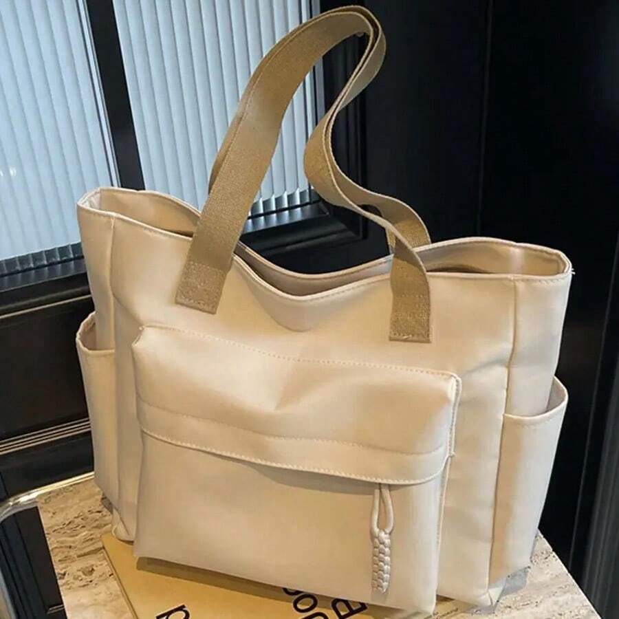 Women's Fashion Solid Color Versatile Tote Bag Large Capacity Minimalist Quilted Shoulder Bag Lightweight Handbag With Zipper Closure Perfect For Work, Travel, School, Or Vacation Handbag Gift Bag