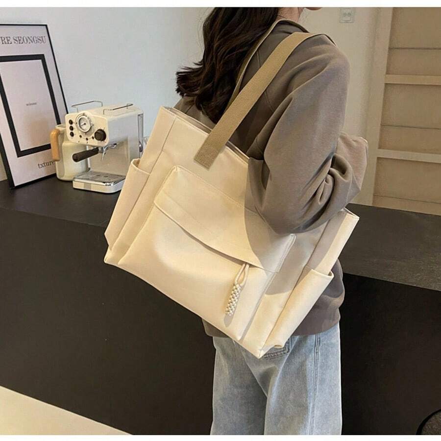 Women's Fashion Solid Color Versatile Tote Bag Large Capacity Minimalist Quilted Shoulder Bag Lightweight Handbag With Zipper Closure Perfect For Work, Travel, School, Or Vacation Handbag Gift Bag